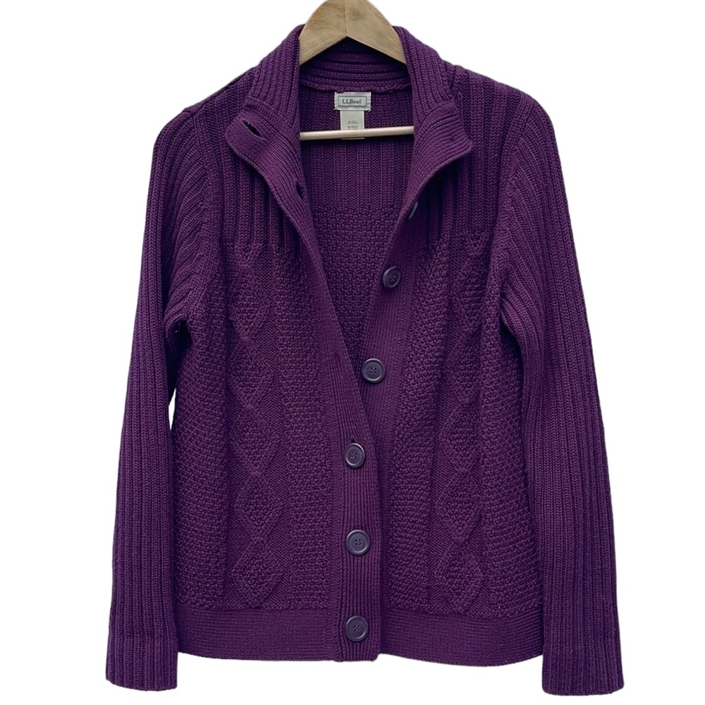 Vintage LL Bean Wool Blend Long Sleeve Sweater Button Down Purple Size Medium